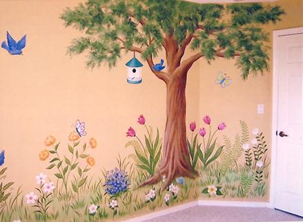 Tree, birds & butterflies mural for children, by Mural Mural On The Wall, Inc.