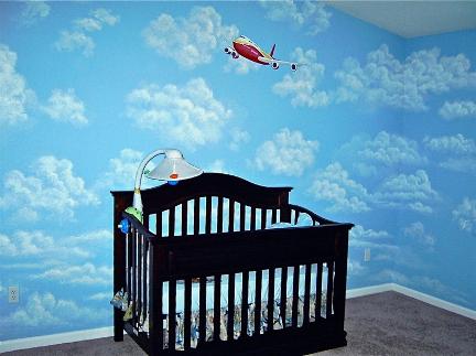 Airplane in the clouds mural - Mural Mural On The Wall, Inc.