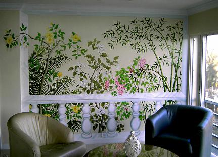 Decorative faux balustrade with foliage by Mural Mural On The Wall