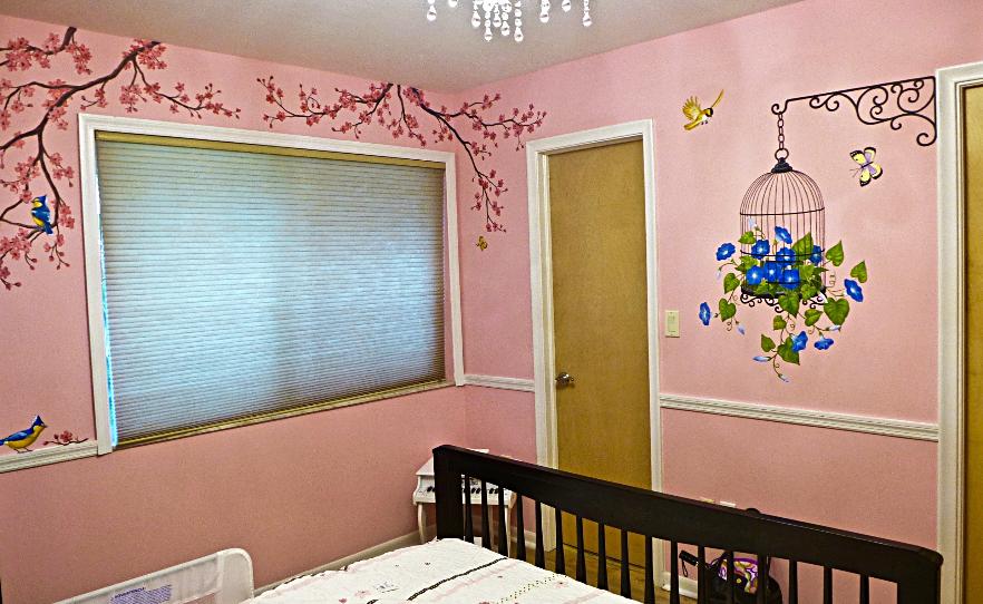 Hand painted Cherry Blossoms Mural, Mural Mural On The Wall, inc.