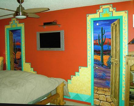 Mural: Southwestern Wall with Trompe L'Oeil Doors -  Mural Mural On The Wall Inc.