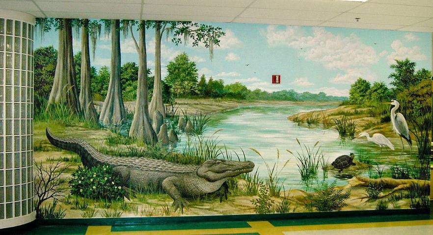 Mural - Alligator in Florida Everglades, Everglades Wildlife Mural 