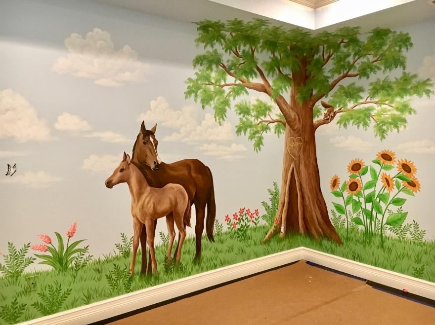Mural with horses in Playroom, Mural Mural On The Wall, Inc.