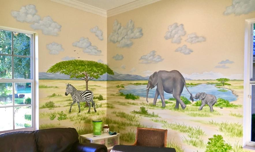 Zebra & Elephants - mural for children.  Mural Mural On The Wall, Inc.