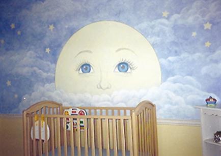 Mural for Nursery: Man in the Moon.  Mural, Mural On The Wall, Inc.