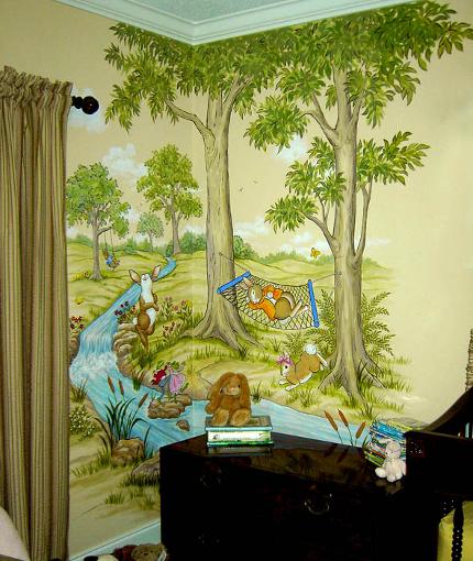 Mural for baby's nursery, Rabbits playing.  Mural Mural On The Wall, Inc.