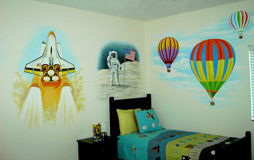 Mural for Boy's room.  Hot Air Balloons, airplanes.  Mural, Mural Mural On The Wall, Inc.
