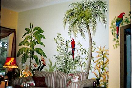 Tropical Flowers and Foliage Mural, Mural Mural On The Wall Inc.