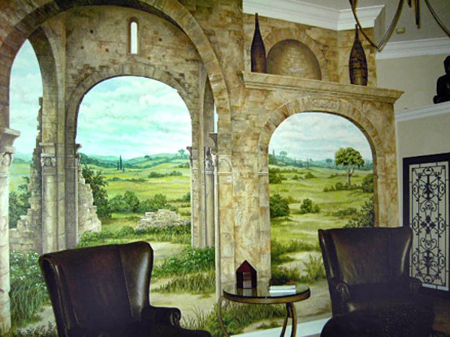 Trompe L' Oeil Mural: Tuscan Landscape View, Mural mural On The Wall Inc.
