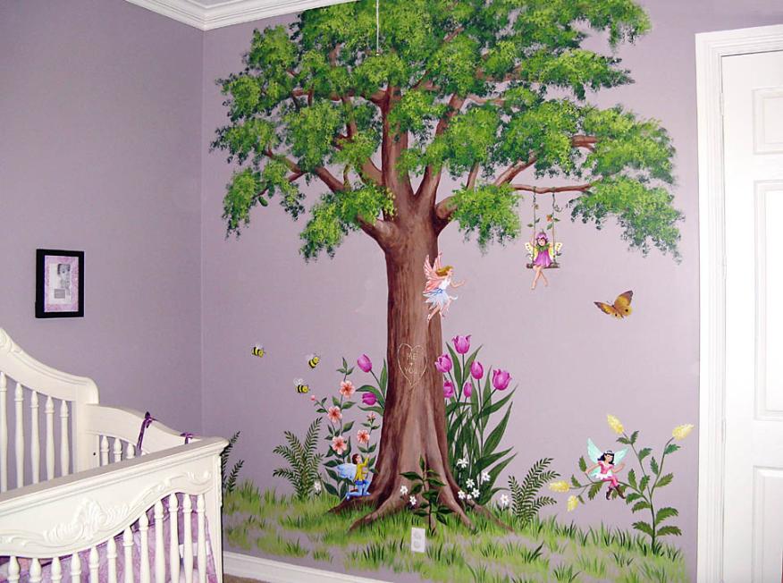 Tree Mural with Fairies - Mural Mural On The Wall, Inc.