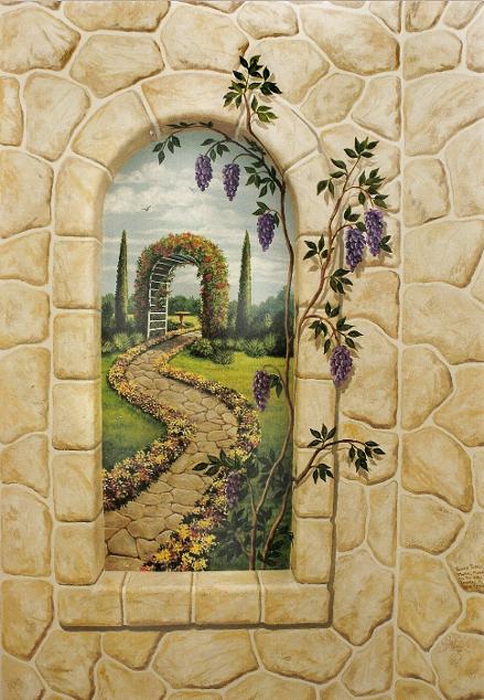 Trompe L'Oeil Stone Wall with Window, Mural Mural On The Wall Inc.