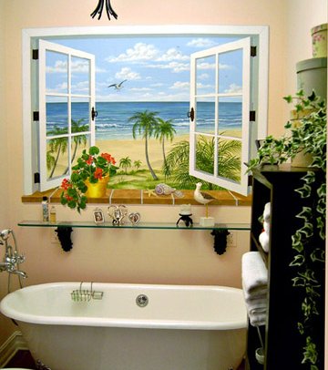 Trompe L'Oeil Window Mural for Bath, Mural Mural On The Wall Inc.