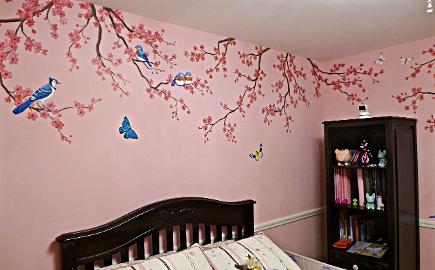 Cherry blossoms and birds; girls room by Mural Mural On The Wall, Inc.