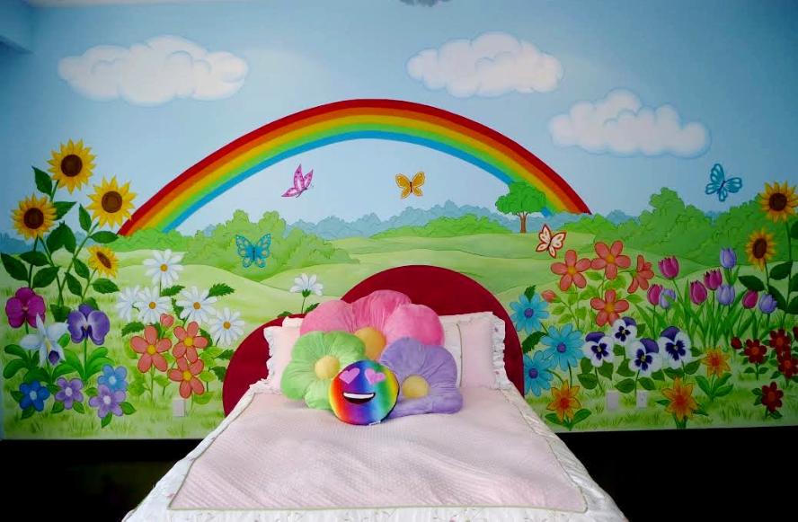 Rainbow and Flowers Mural, Mural for Girls, Mural Mural On The Wall, inc.
