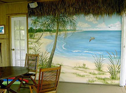 Beach Scene Mural on Patio Wall -  Mural Mural On The Wall Inc.