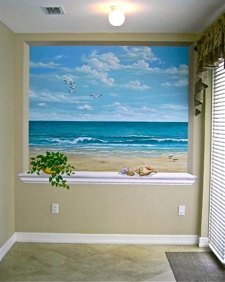 Trompe L'Oeil Window with Ocean Scene,  Mural Mural On The Wall Inc.