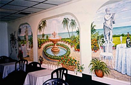 Trompe l' oeil restaurant mural by Mural On The Wall, Inc.