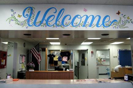 Welcome sign in school main office - Mural Mural On The Wall, Inc.