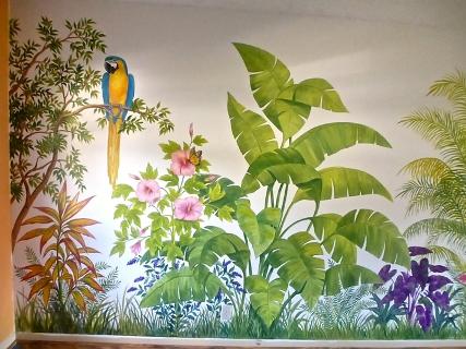 Parrot with Tropical Foliage Mural, Mural Mural On The Wall, Inc.